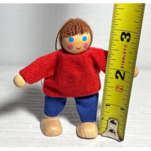 Melissa & Doug Wooden Dollhouse Doll With Red Sweater & Blue Pants 3" - Picture 4 of 5